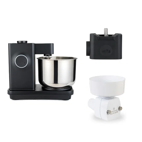 Wilfa Küchenmaschine Probaker Timer KM2BS-T70 schwarz + Tool Adapter + Messerschmidt Flockervorsatz