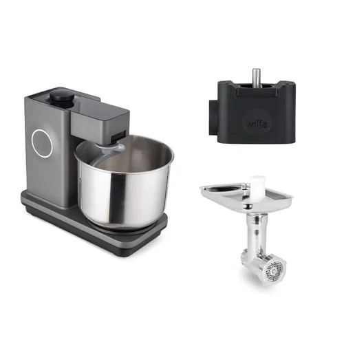 Wilfa Küchenmaschine Probaker KM1GY-70 grau + Tool Adapter + Messerschmidt Edelstahlfleischwolf